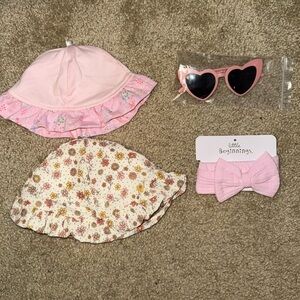Pink Baby Accessories Set with Floral Hat